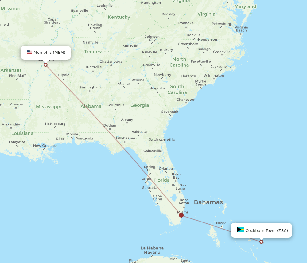 MEM-ZSA flight routes