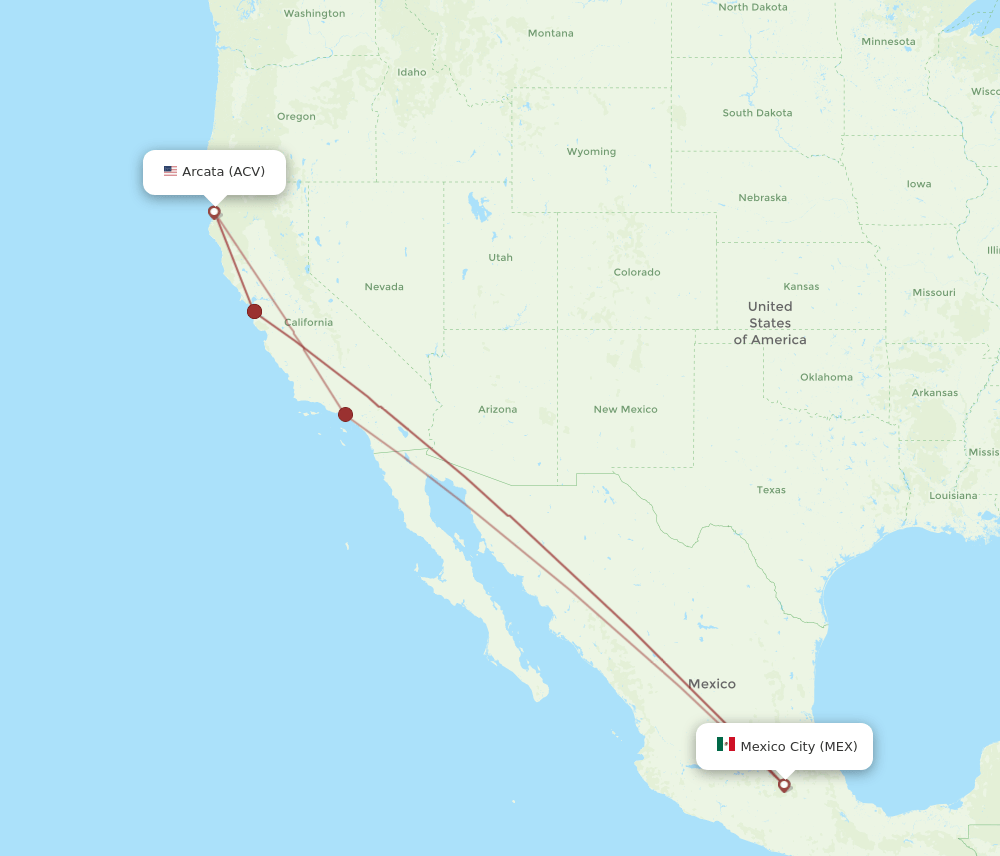 MEX-ACV flight routes