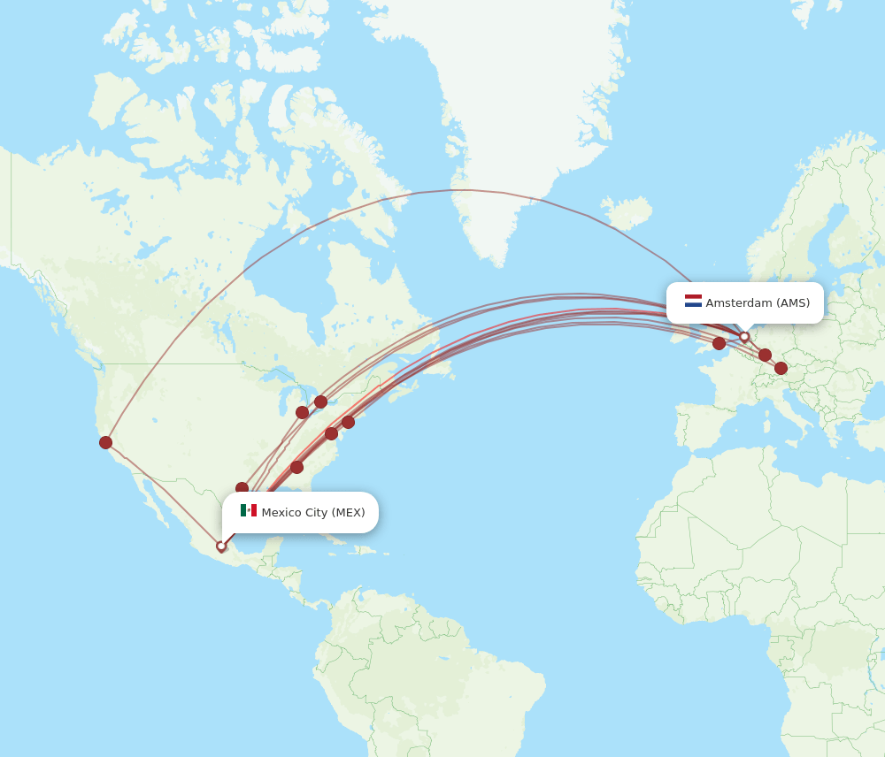 MEX-AMS flight routes