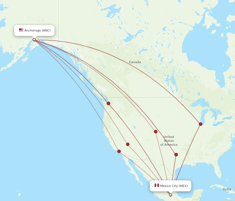 MEX-ANC flight routes