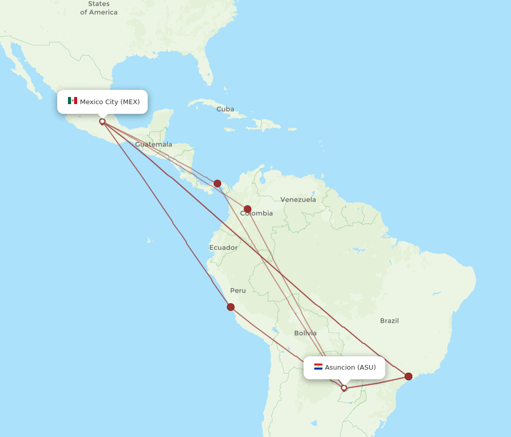MEX to ASU flights and routes map