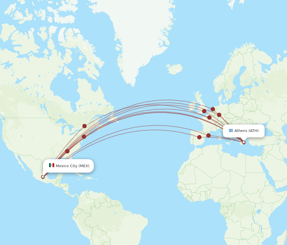 MEX to ATH flights and routes map