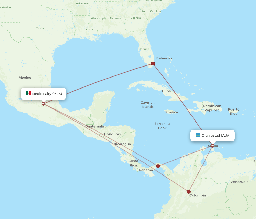 MEX-AUA flight routes