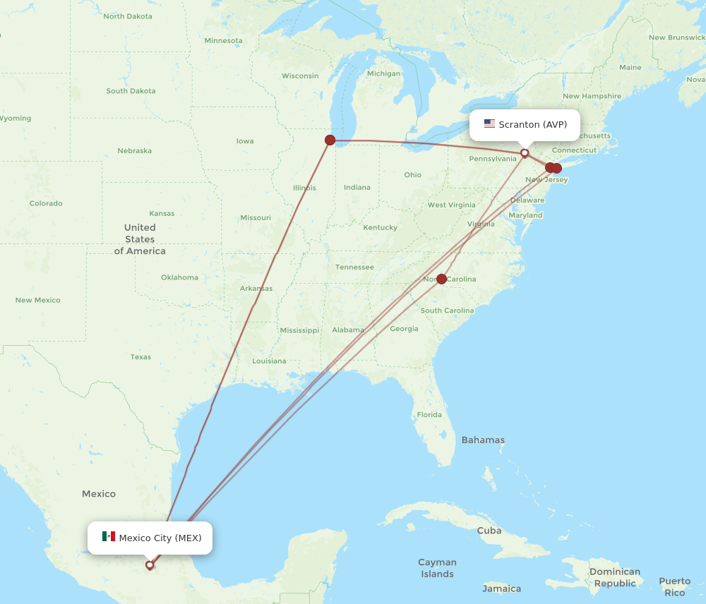 MEX-AVP flight routes