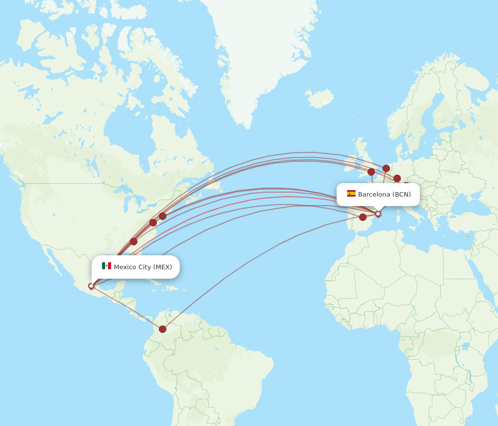 MEX-BCN flight routes