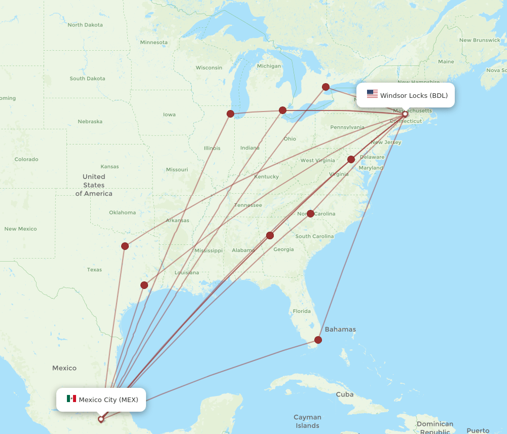 MEX-BDL flight routes