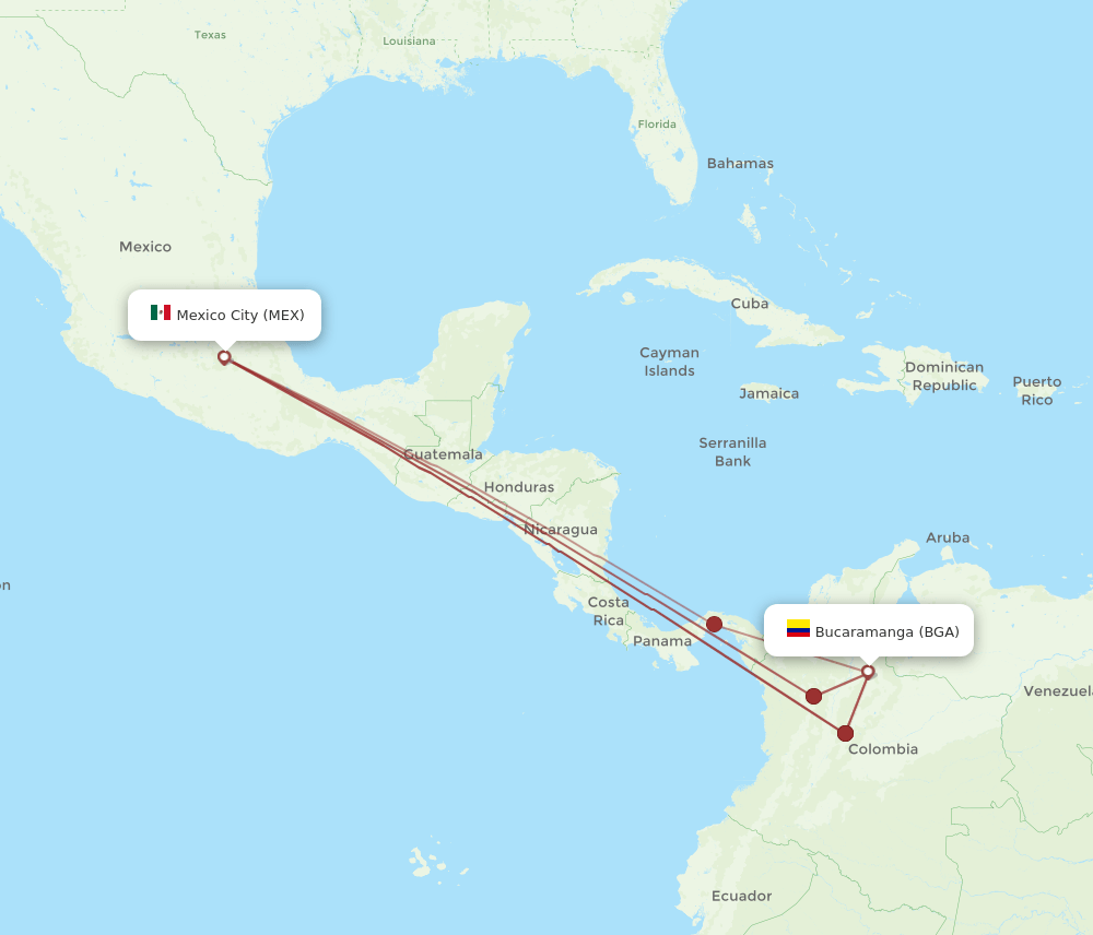 MEX-BGA flight routes