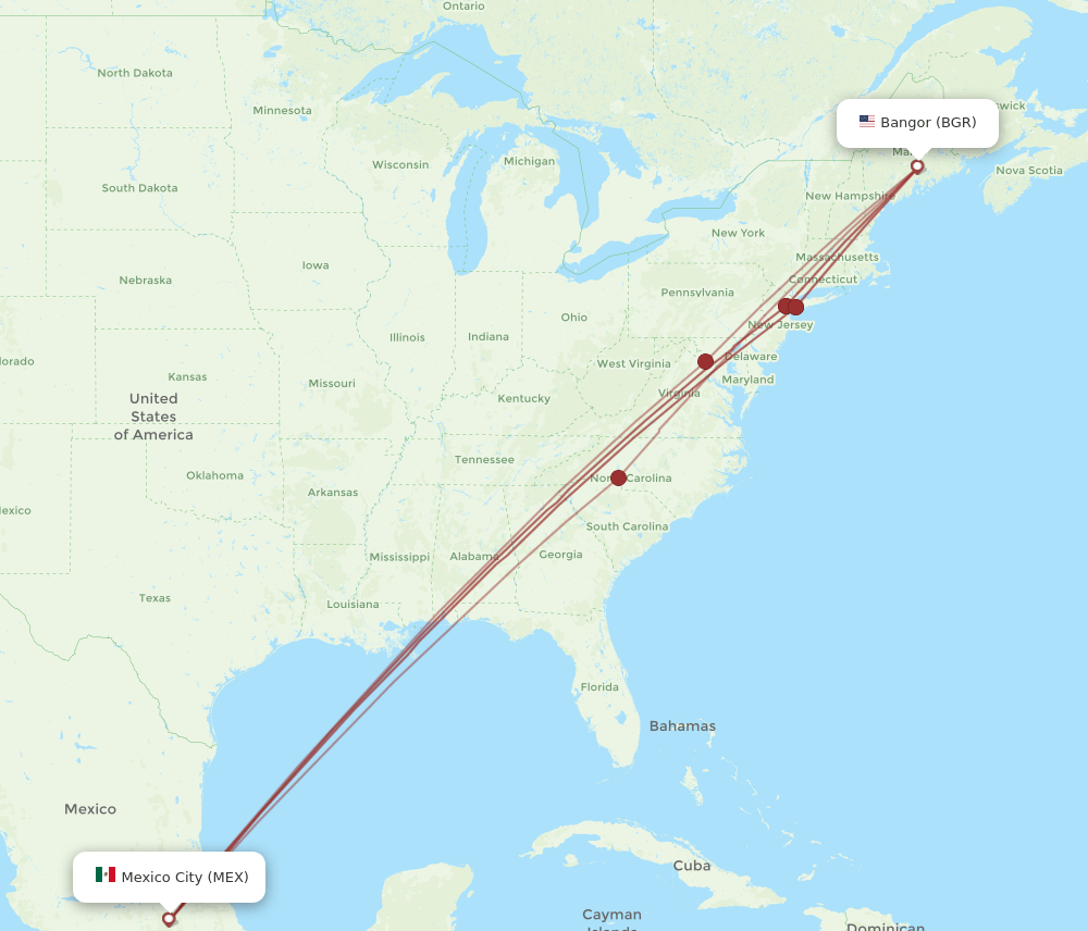 MEX-BGR flight routes