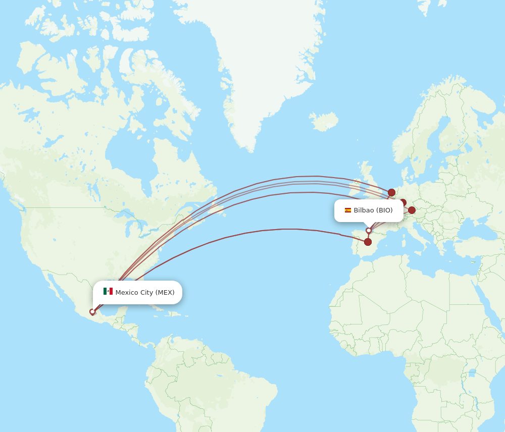 MEX to BIO flights and routes map