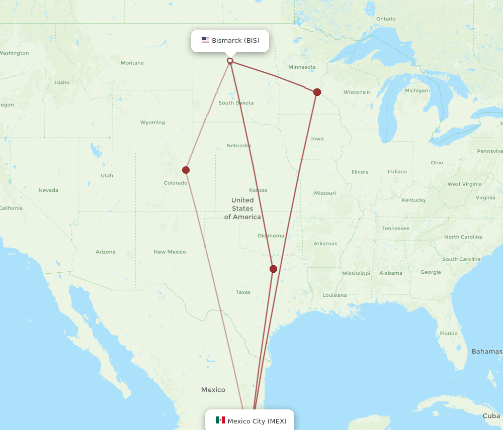MEX to BIS flights and routes map