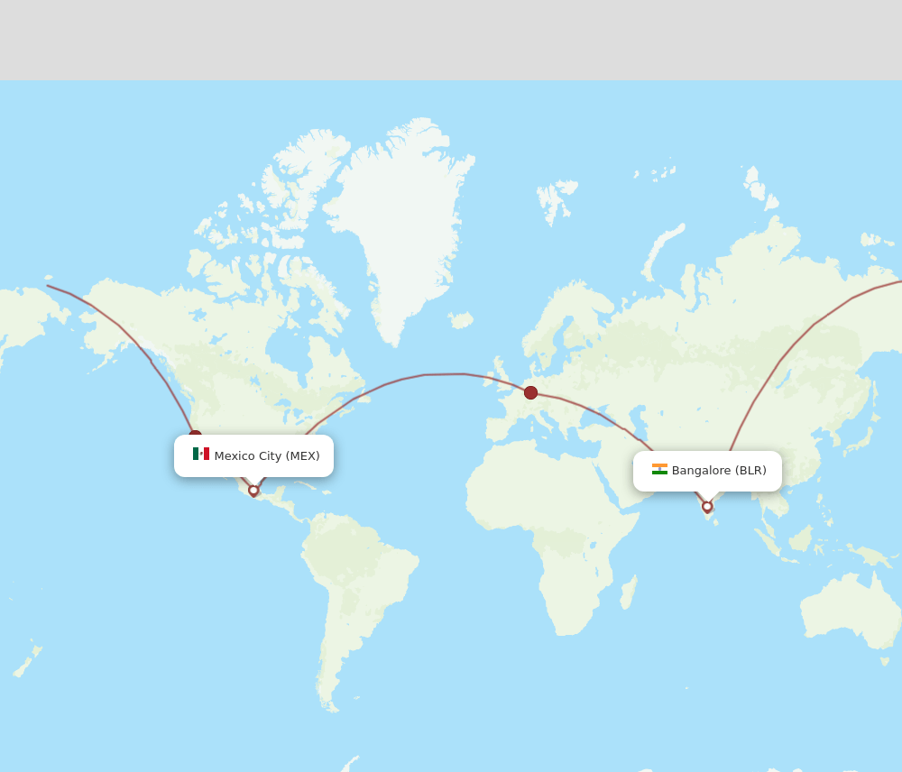 MEX to BLR flights and routes map