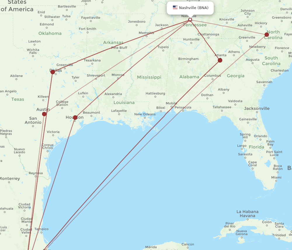 MEX-BNA flight routes