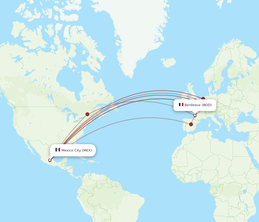 MEX to BOD flights and routes map