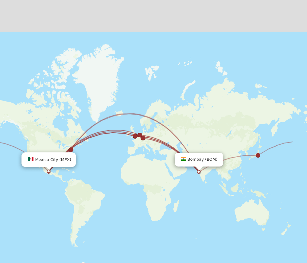 MEX to BOM flights and routes map