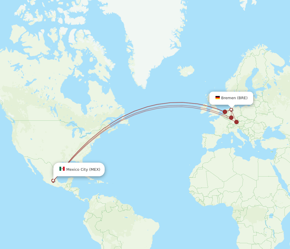 MEX-BRE flight routes