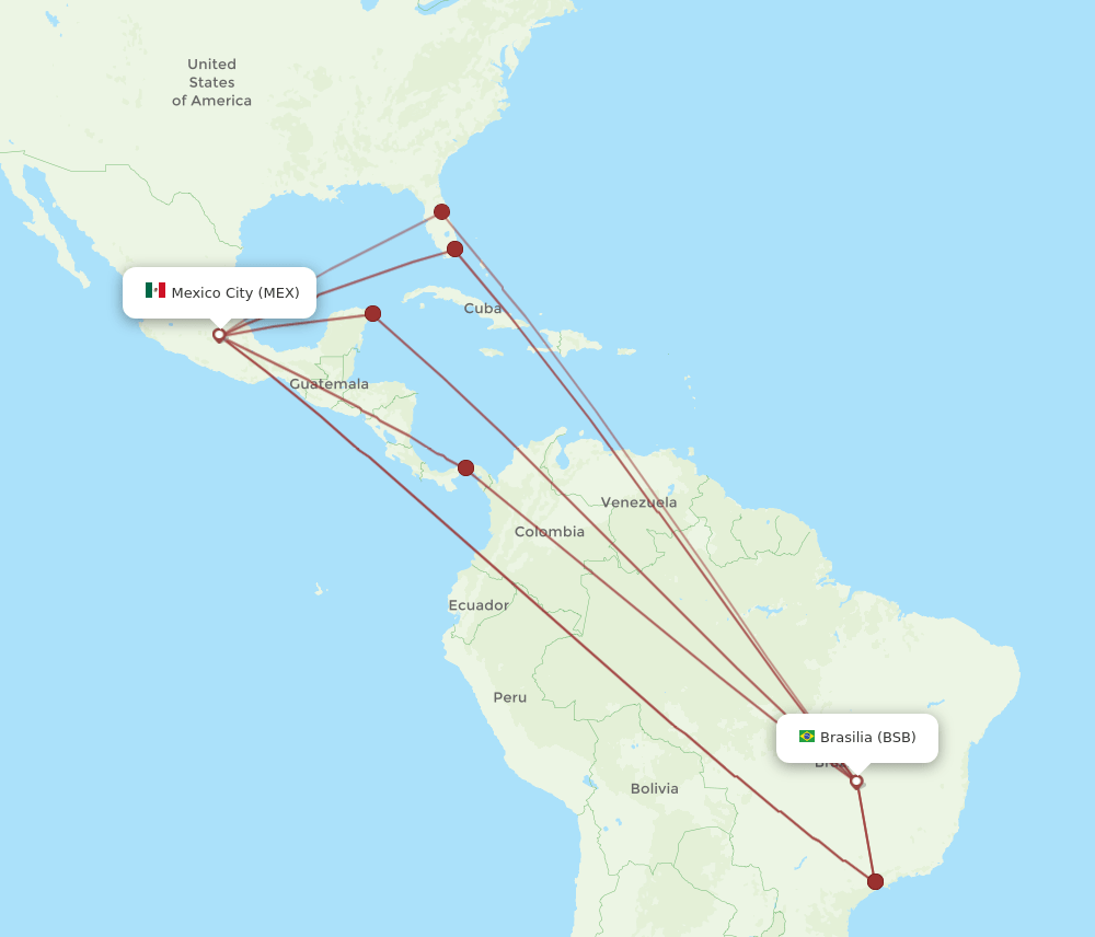MEX to BSB flights and routes map