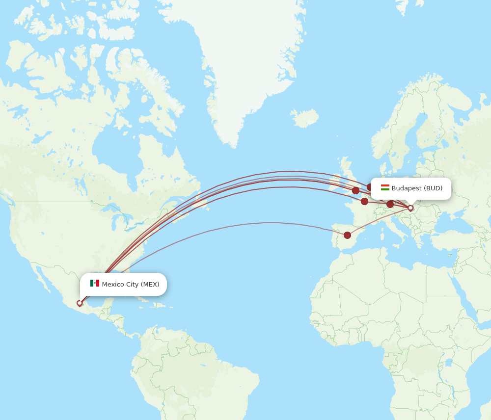 MEX-BUD flight routes