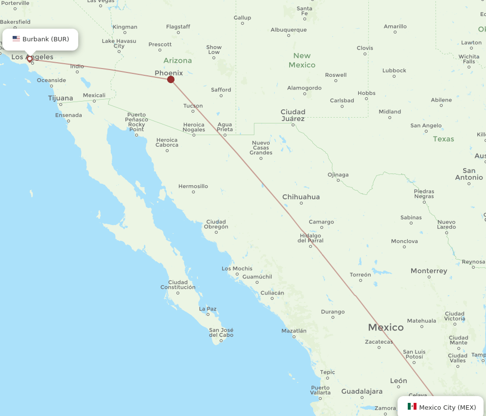 MEX-BUR flight routes