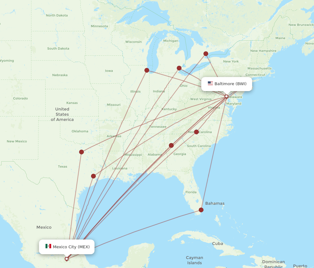 MEX-BWI flight routes