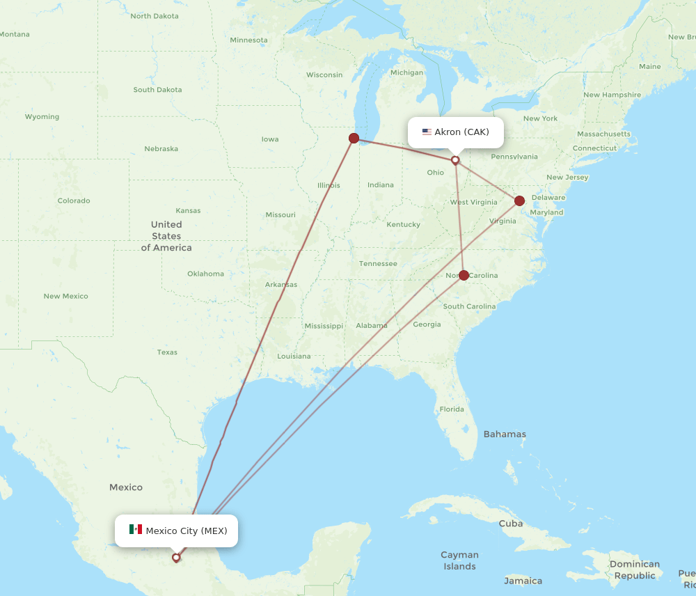MEX-CAK flight routes