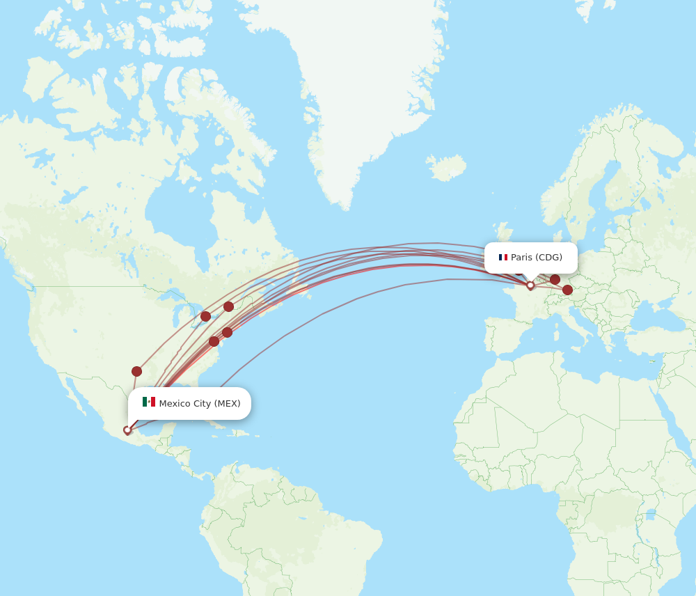MEX to CDG flights and routes map
