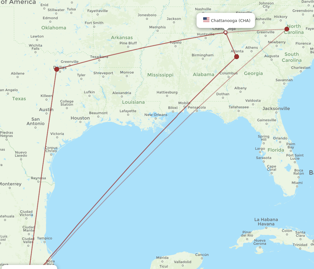 MEX to CHA flights and routes map
