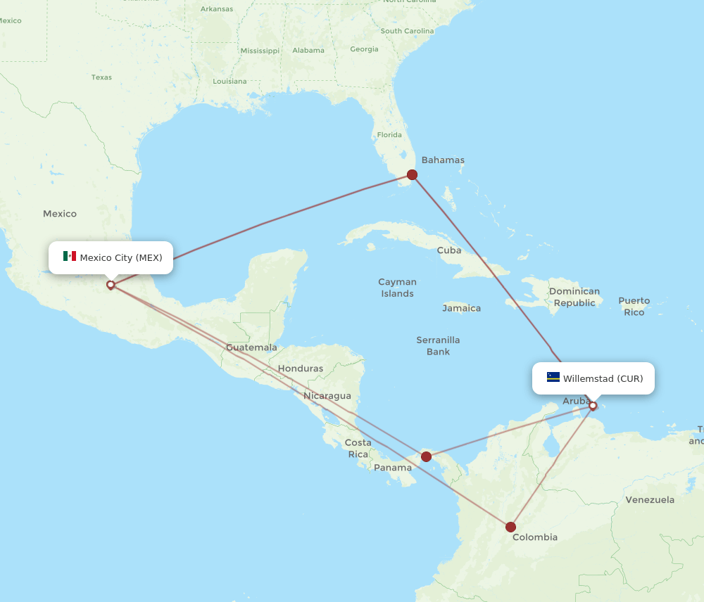 MEX-CUR flight routes