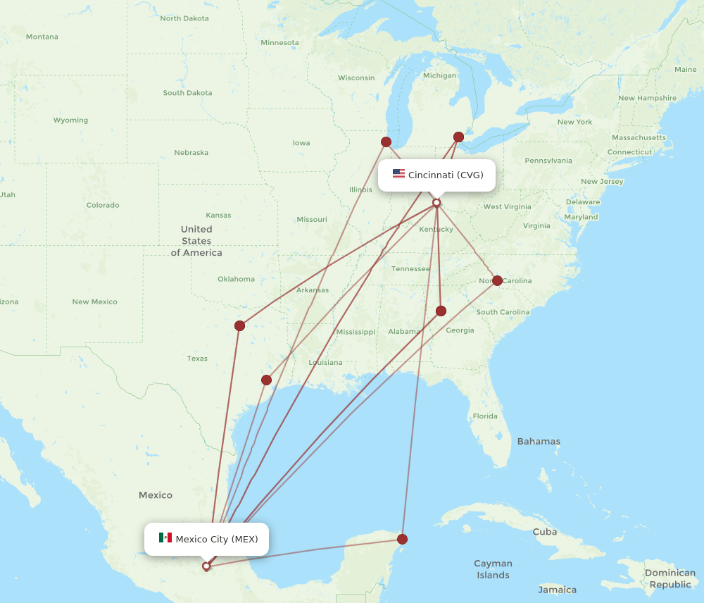 MEX-CVG flight routes