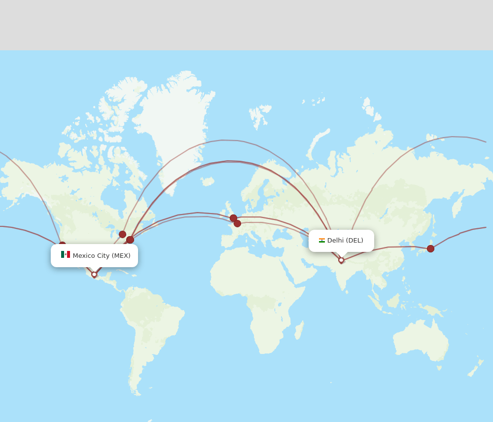 MEX to DEL flights and routes map