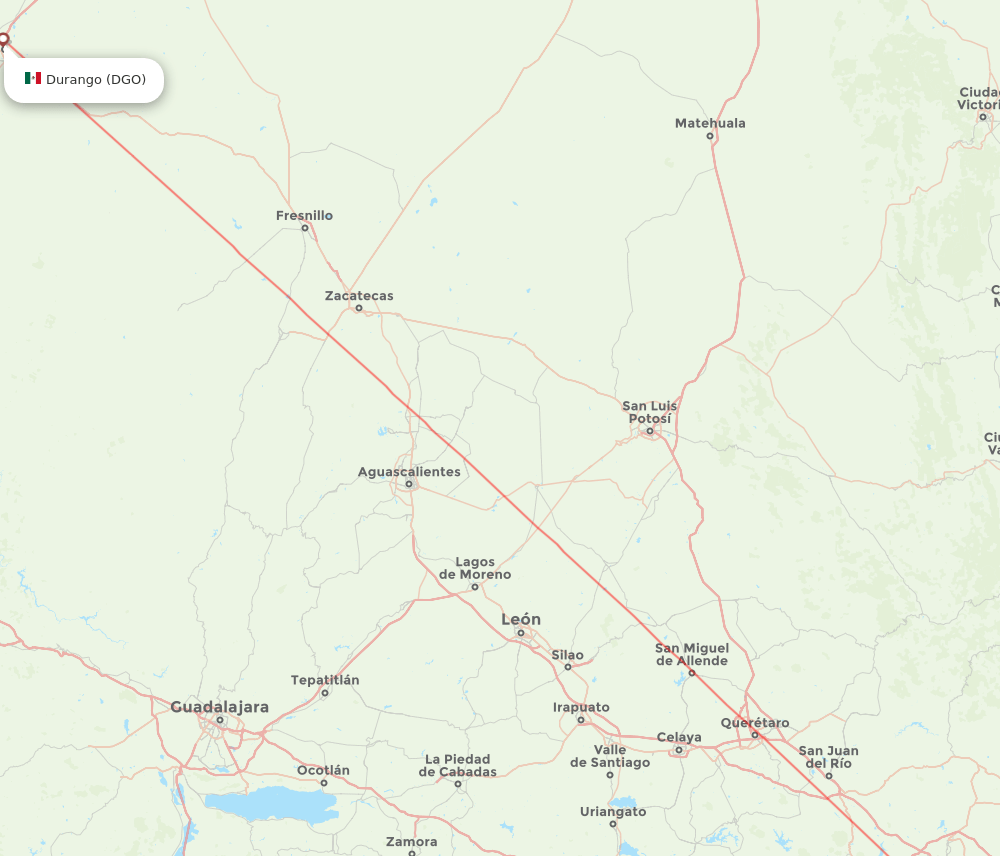 Mexico City - Durango route map and flight paths