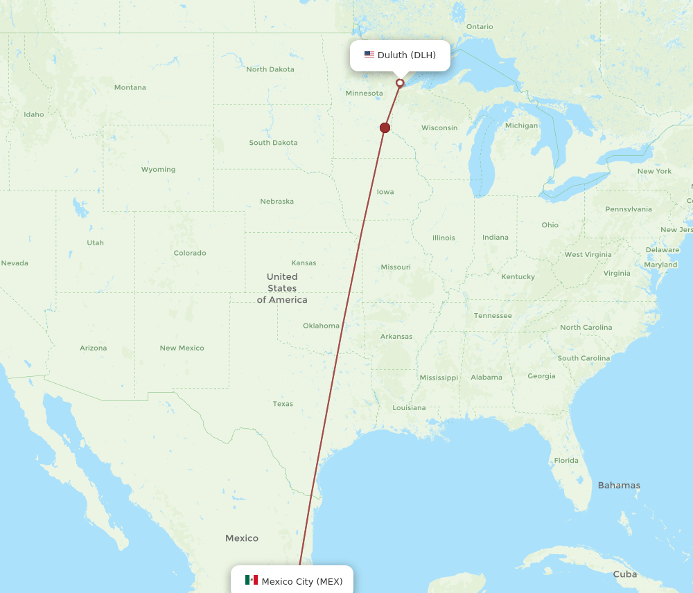 MEX to DLH flights and routes map