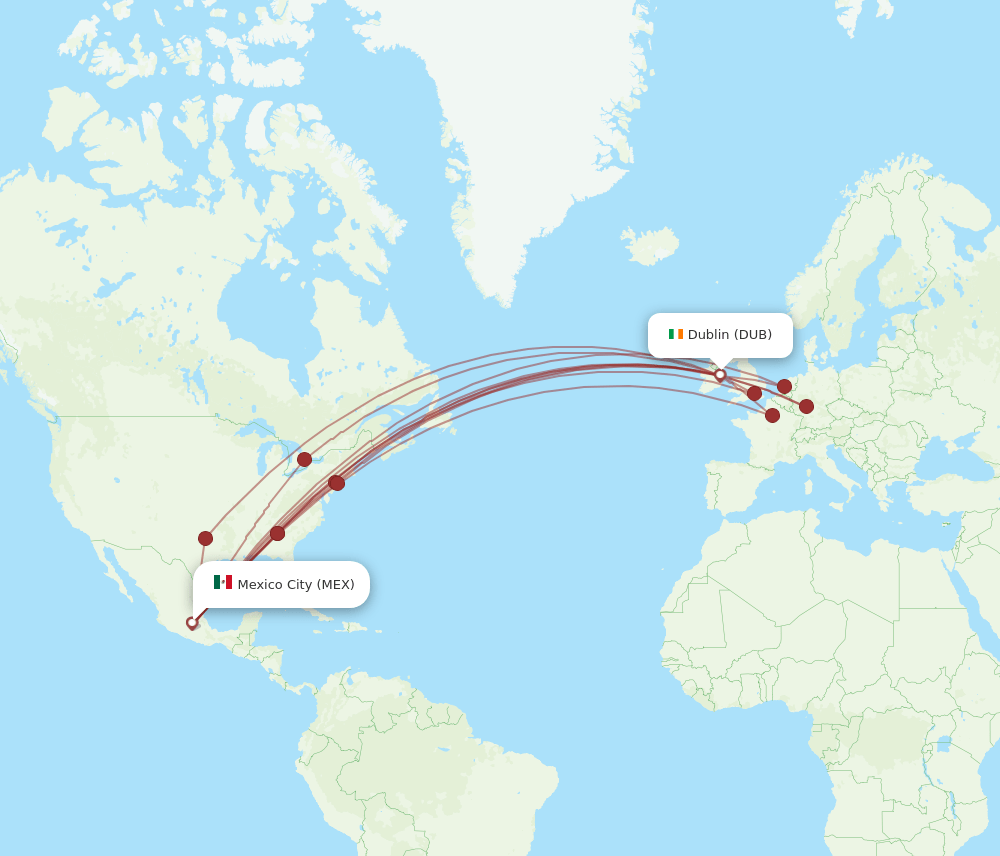 MEX to DUB flights and routes map