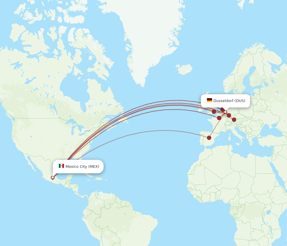 MEX to DUS flights and routes map