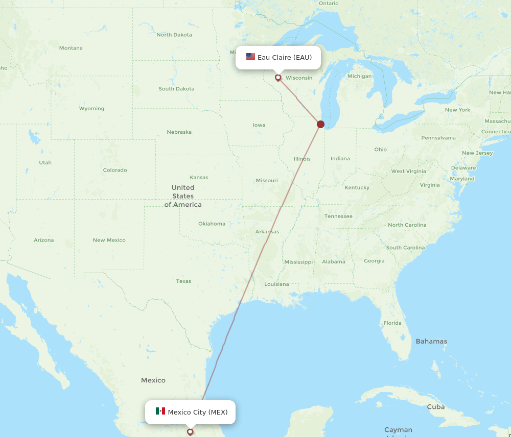 EAU to MEX flights and routes map