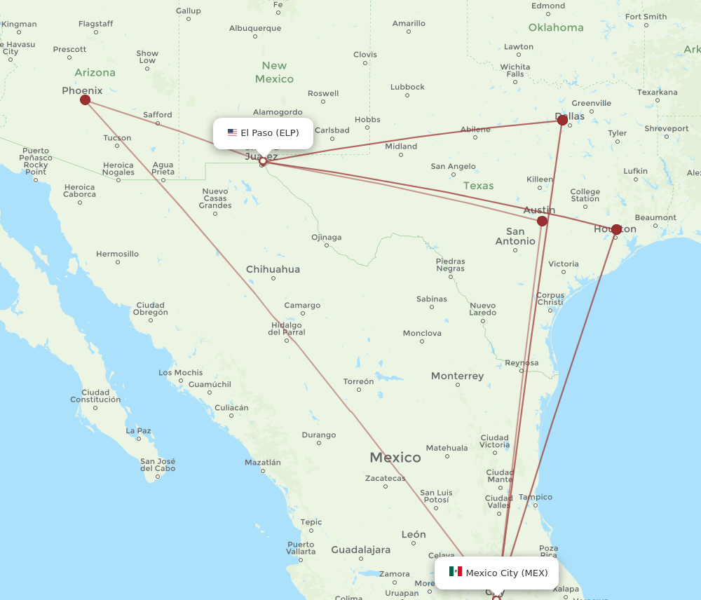 MEX-ELP flight routes