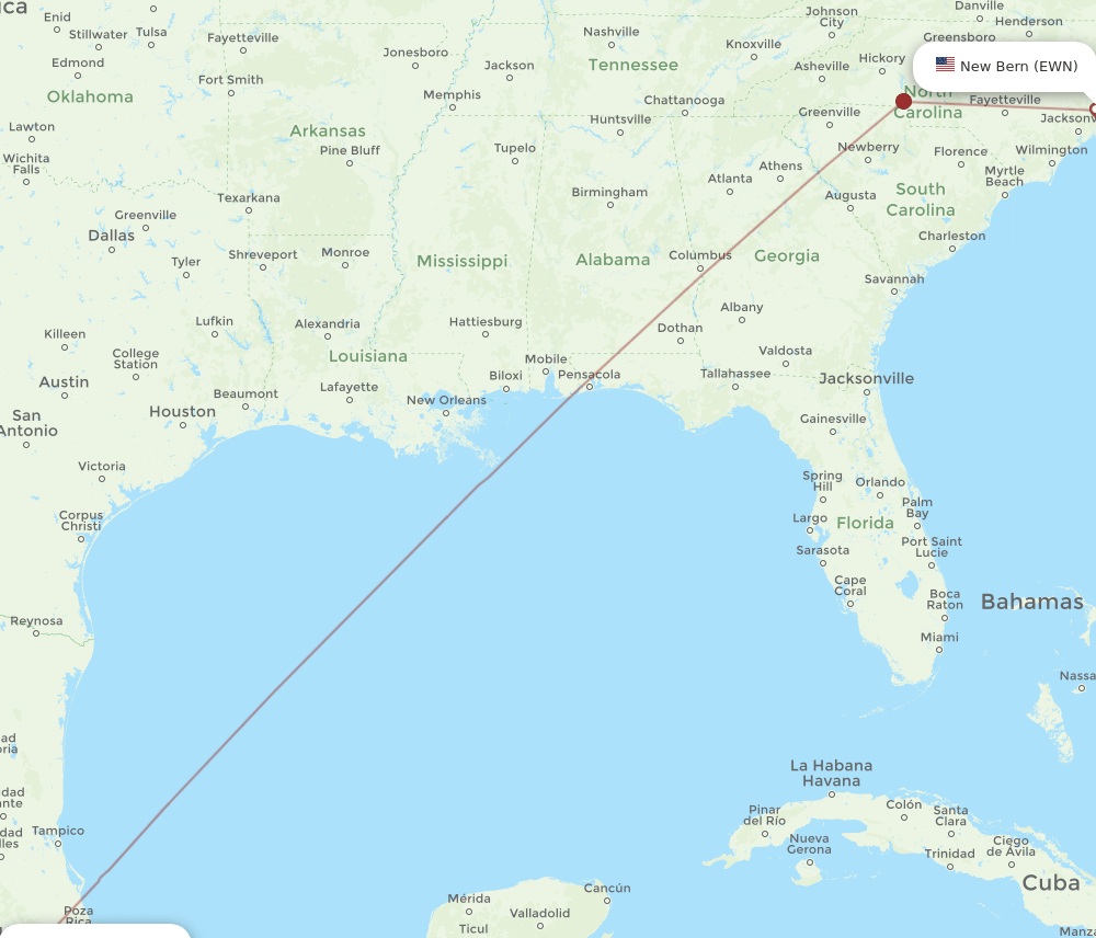 MEX-EWN flight routes
