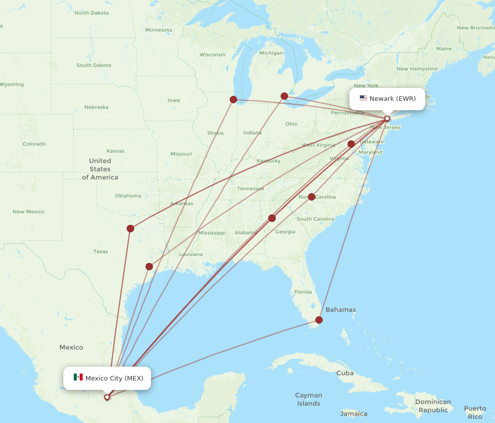 MEX-EWR flight routes