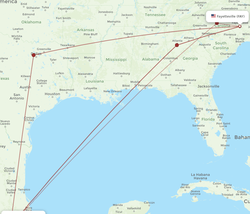 MEX-FAY flight routes