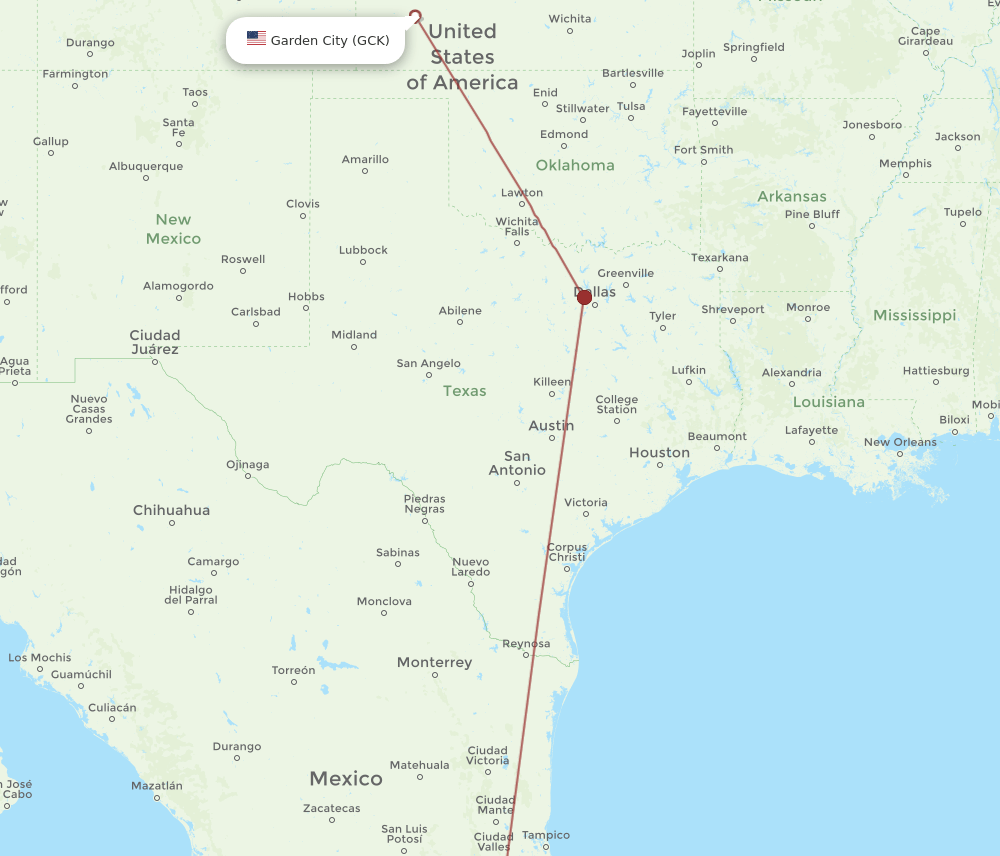 MEX to GCK flights and routes map