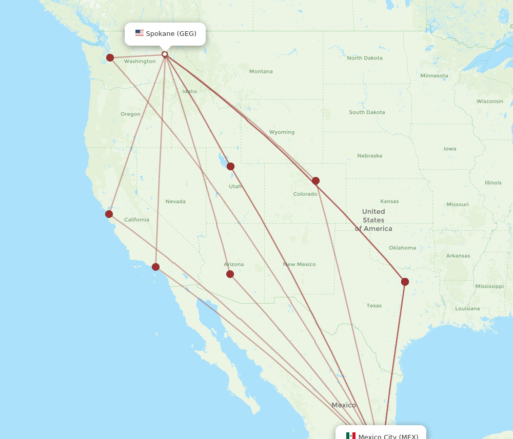 MEX-GEG flight routes