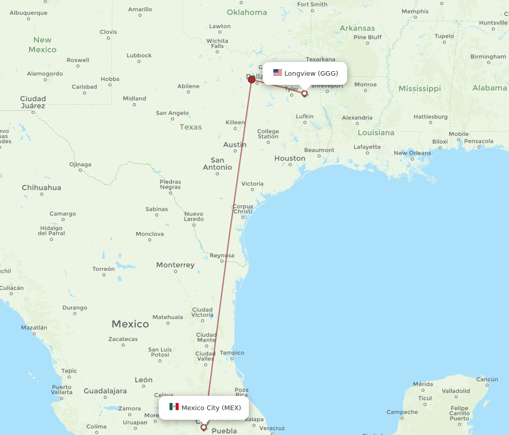 MEX-GGG flight routes