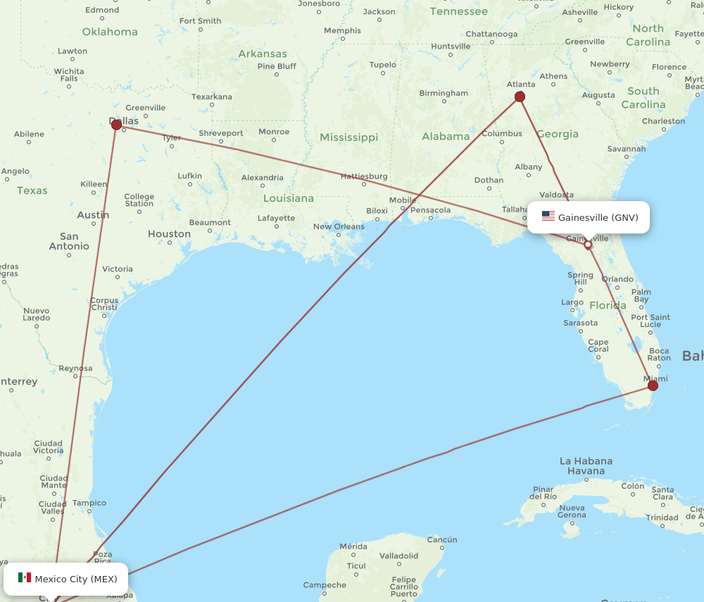 MEX-GNV flight routes