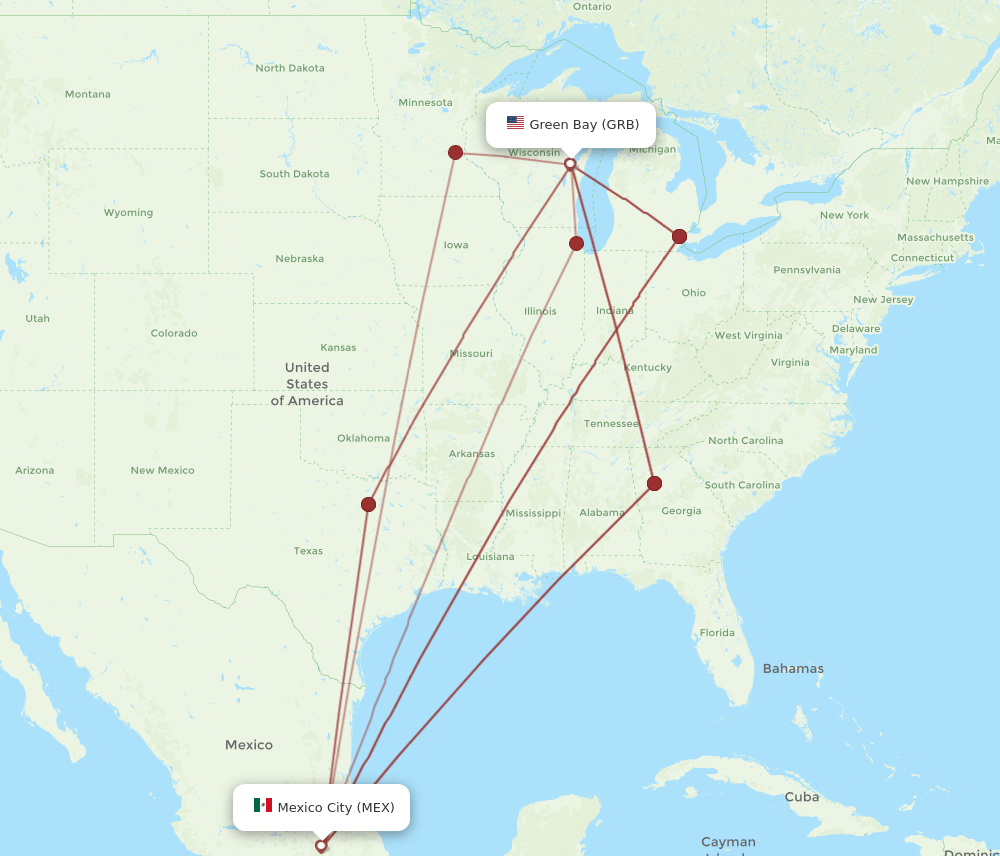 MEX to GRB flights and routes map