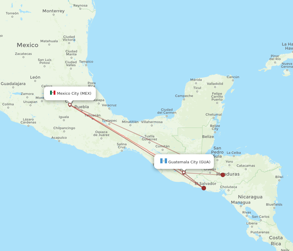 MEX to GUA flights and routes map