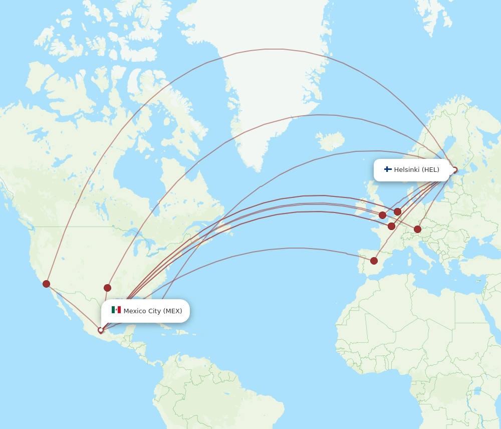 MEX to HEL flights and routes map