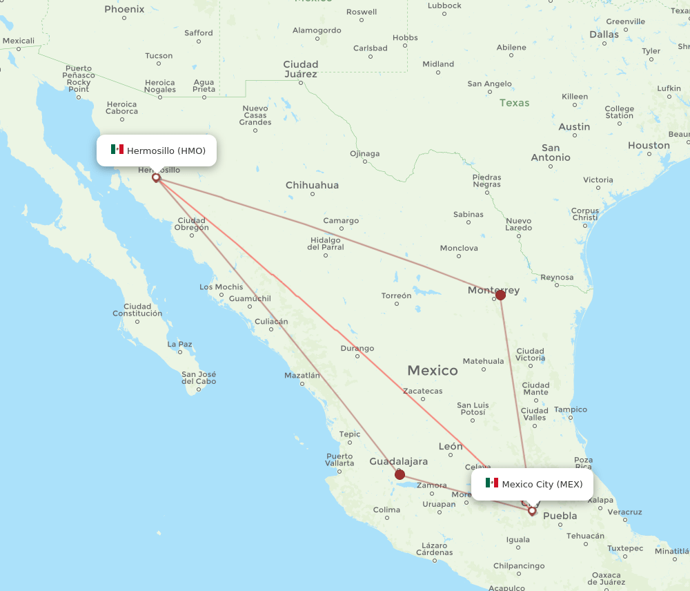 MEX-HMO flight routes