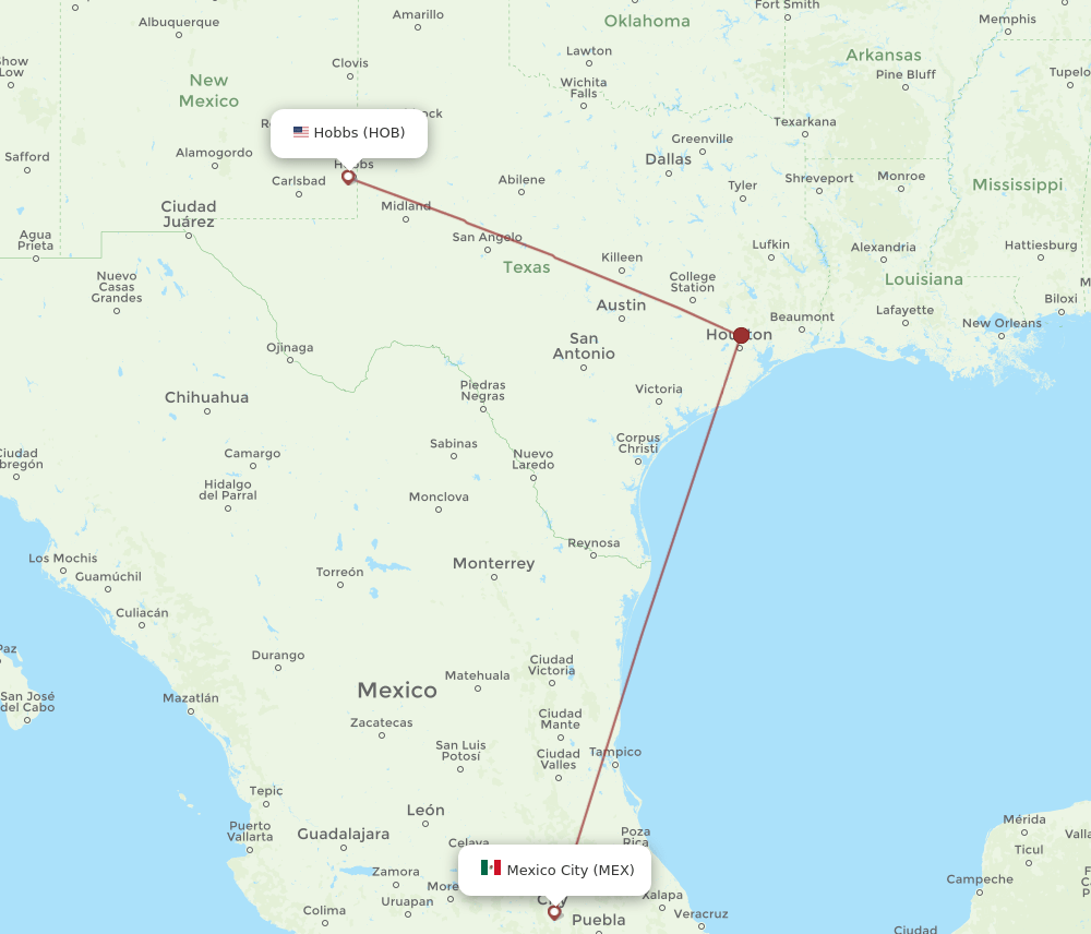 MEX-HOB flight routes