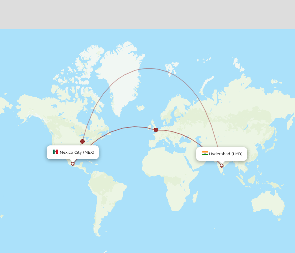 MEX to HYD flights and routes map