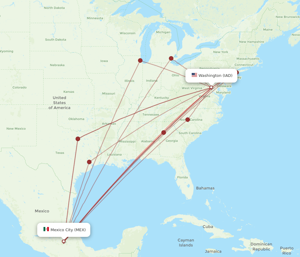 MEX-IAD flight routes