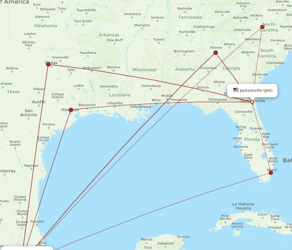 MEX to JAX flights and routes map